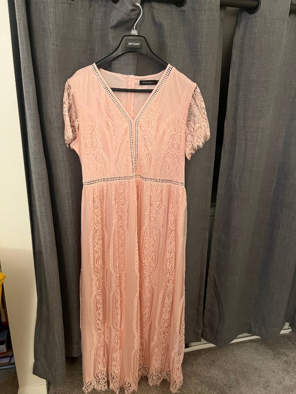 Merokeety XXL Blush Pink Lace Maxi Dress Short Sleeve V-Neck Zip Back